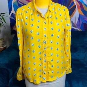 Lucky Brand Size Medium yellow and blue button up blouse